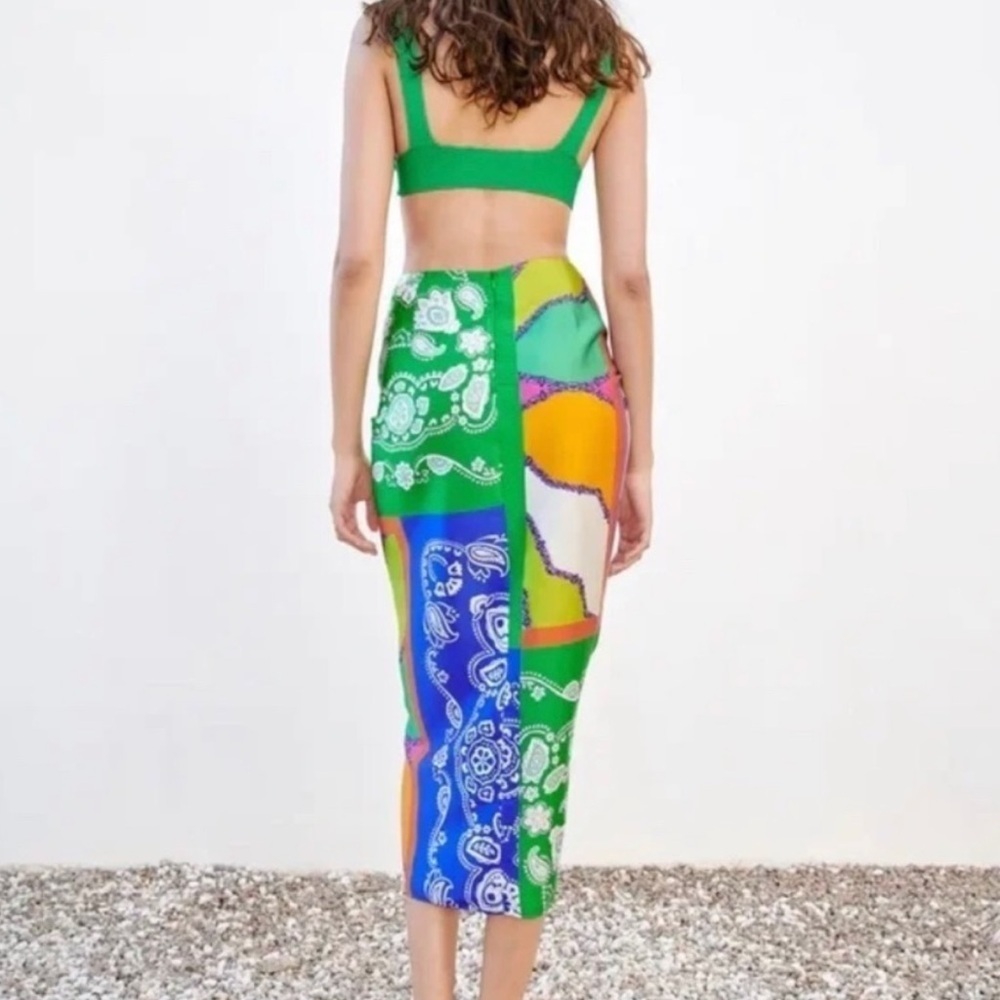 Zara Satin Paisley Knotted Skirt - Picture 5 of 5